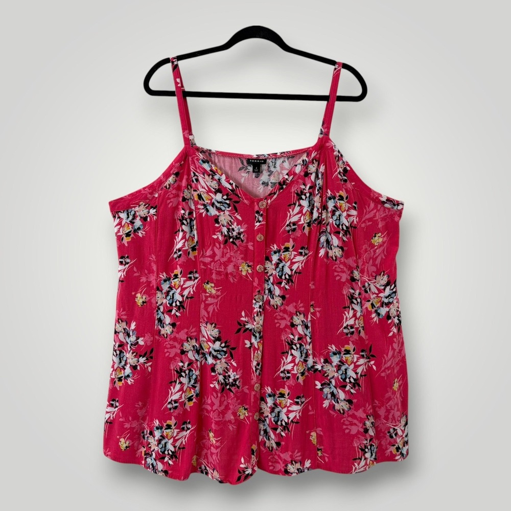 Torrid Tank Top Womens‎ 4X Pink Floral Button Front Strappy Cami